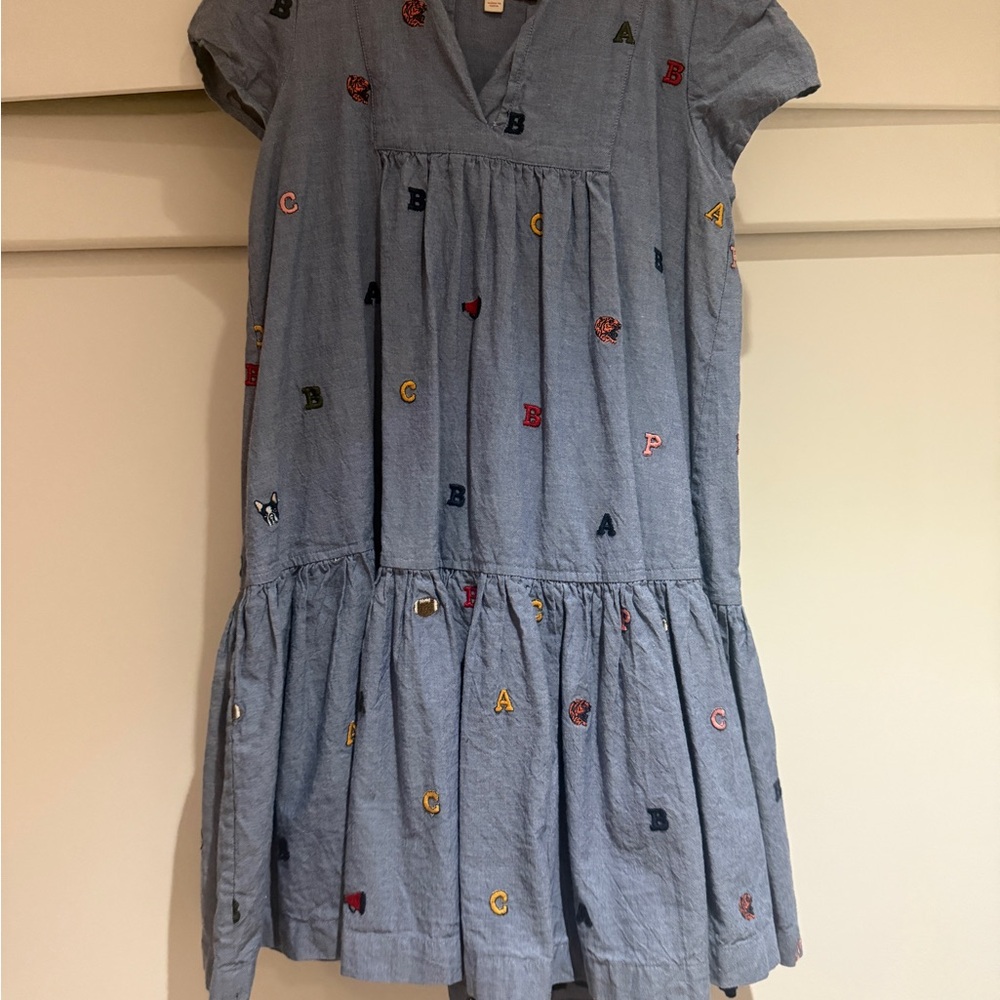 Pink Chicken Blue Dress with Colorful Embroidery